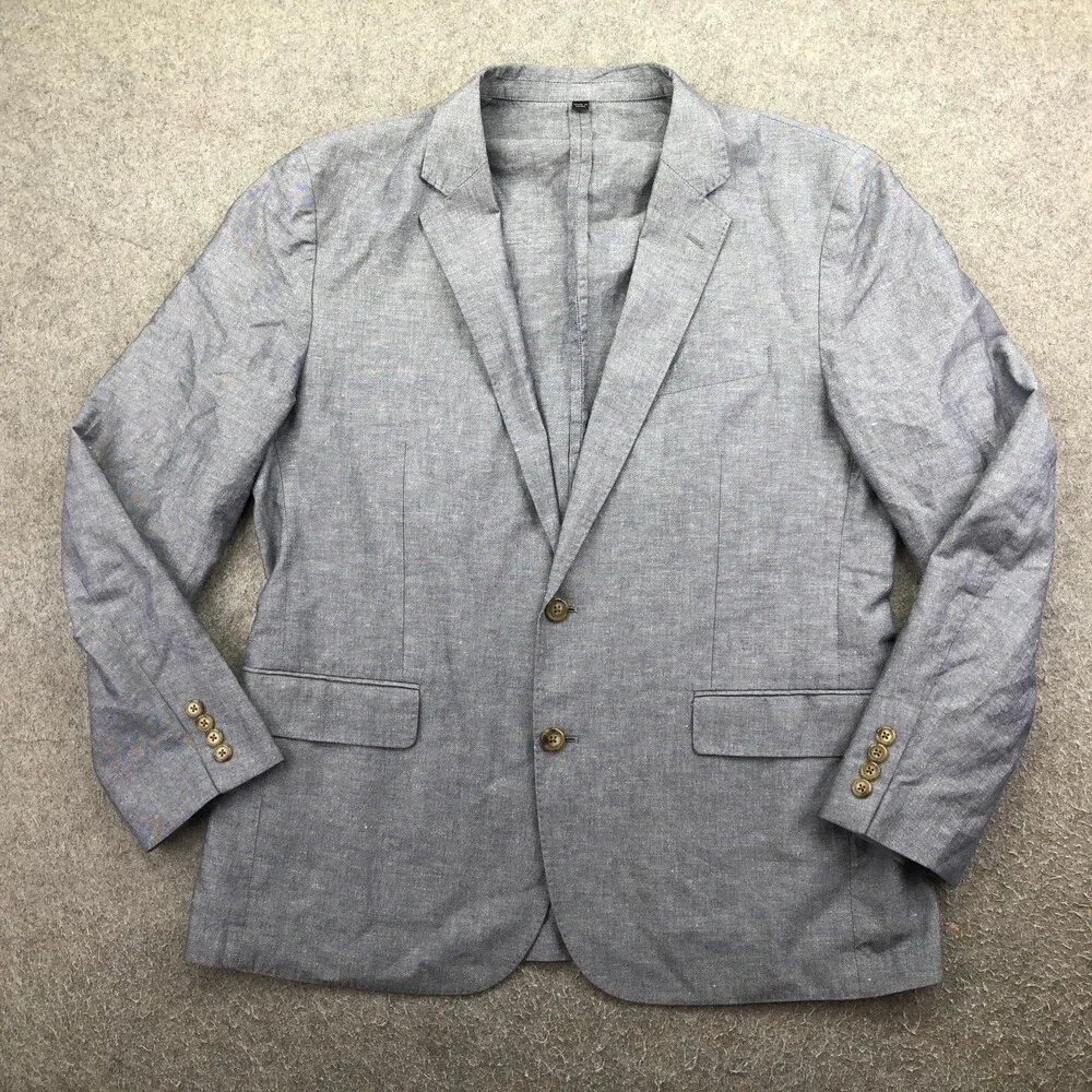 J.Crew Ludlow Blazer Mens 44R Blue Cotton Linen Baird McNutt Slim Sport Coat